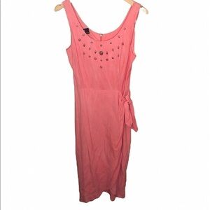 Vintage Dawn Joy Bubblegum Pink Slit Tie Midi Dress 12